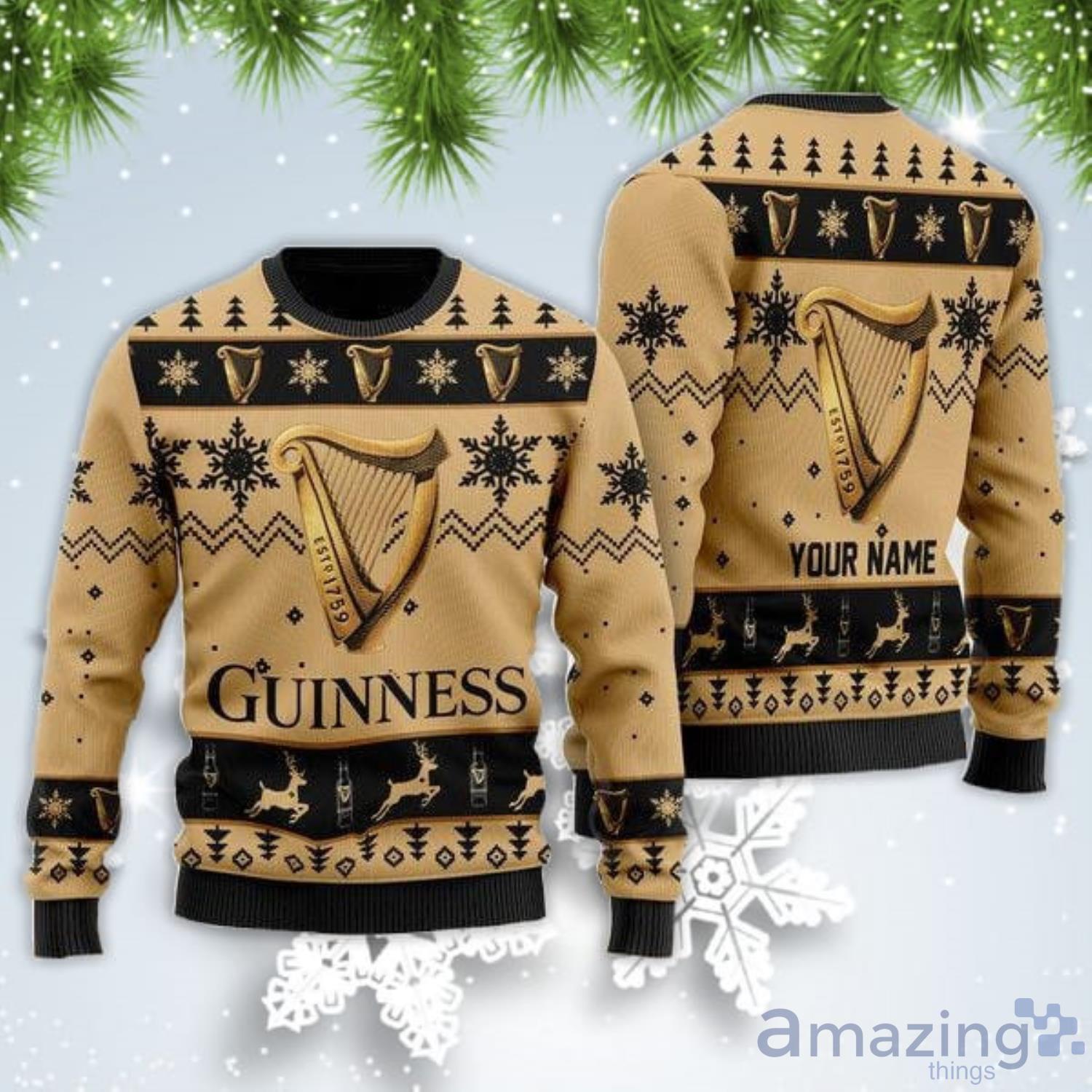 Personalized Name Guinness Beer Christmas Gift Ugly Christmas Sweater Product Photo 1