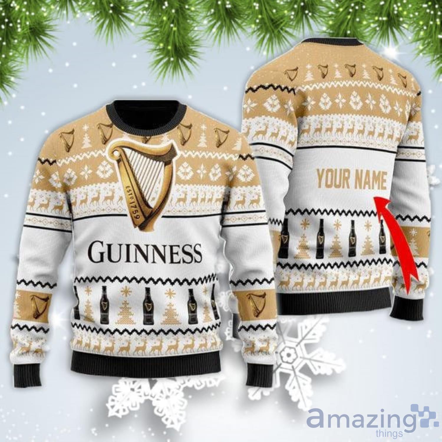 Personalized Name Guinness Beer Spirit Christmas Gift Ugly Christmas Sweater Product Photo 1