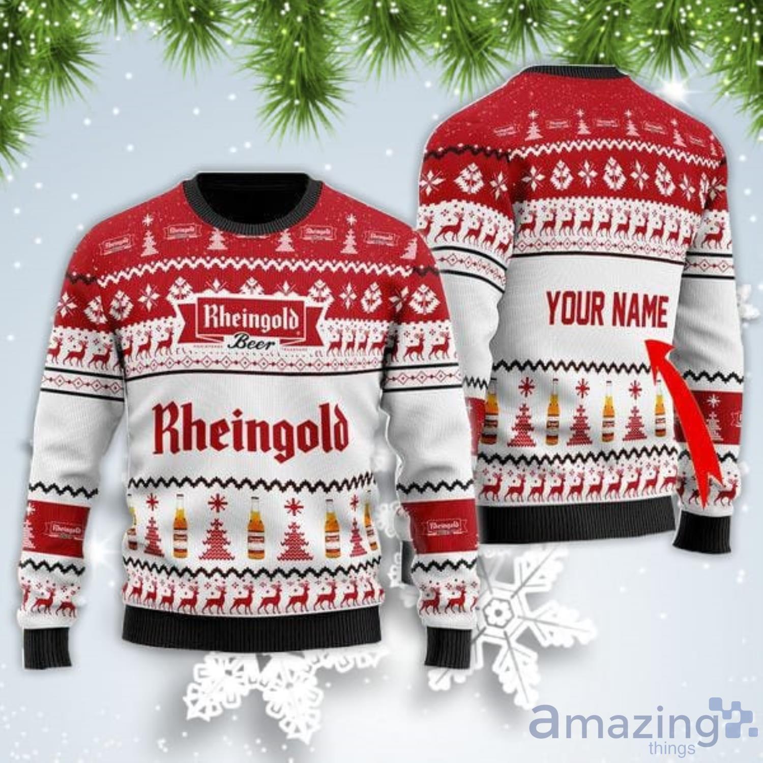 Personalized Name Rheingold Beer Christmas Gift Ugly Christmas Sweater Product Photo 1
