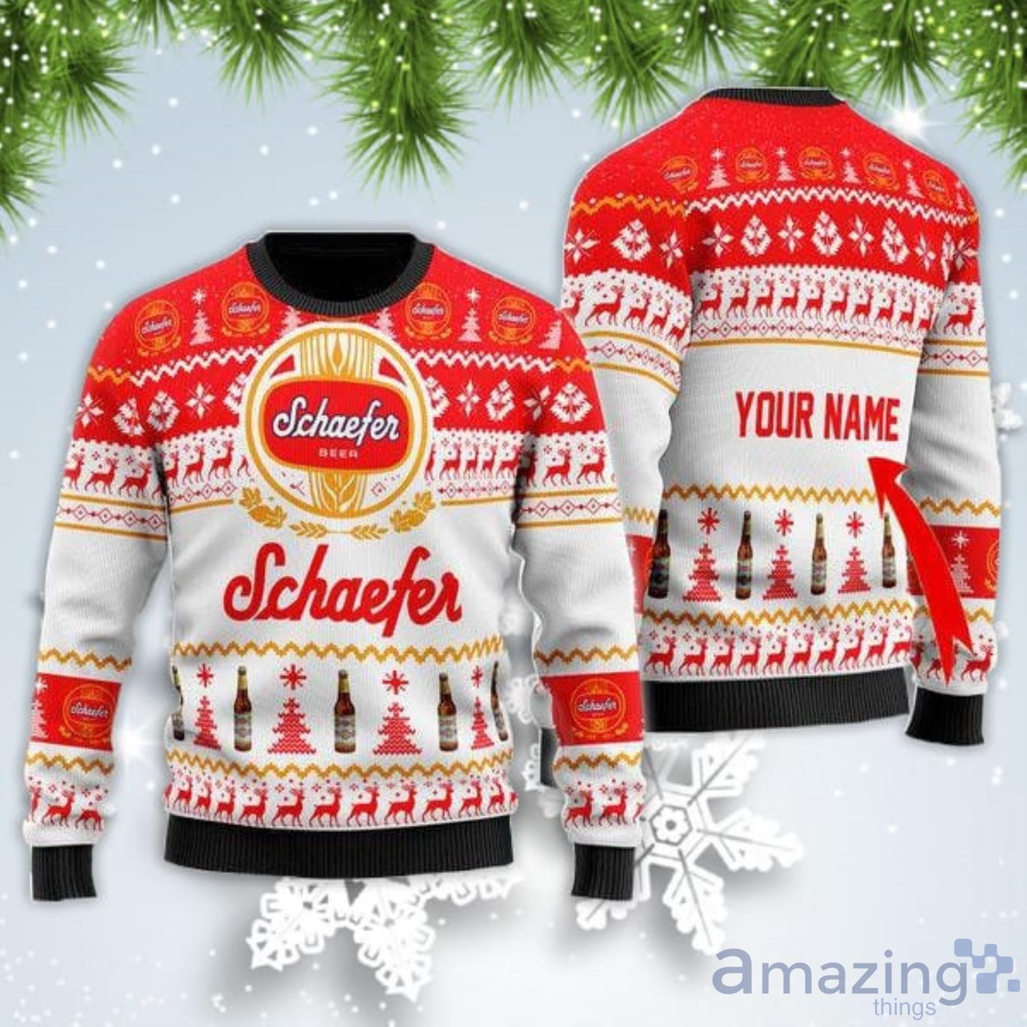 Personalized Name Schaefer Beer Christmas Gift Ugly Christmas Sweater Product Photo 1