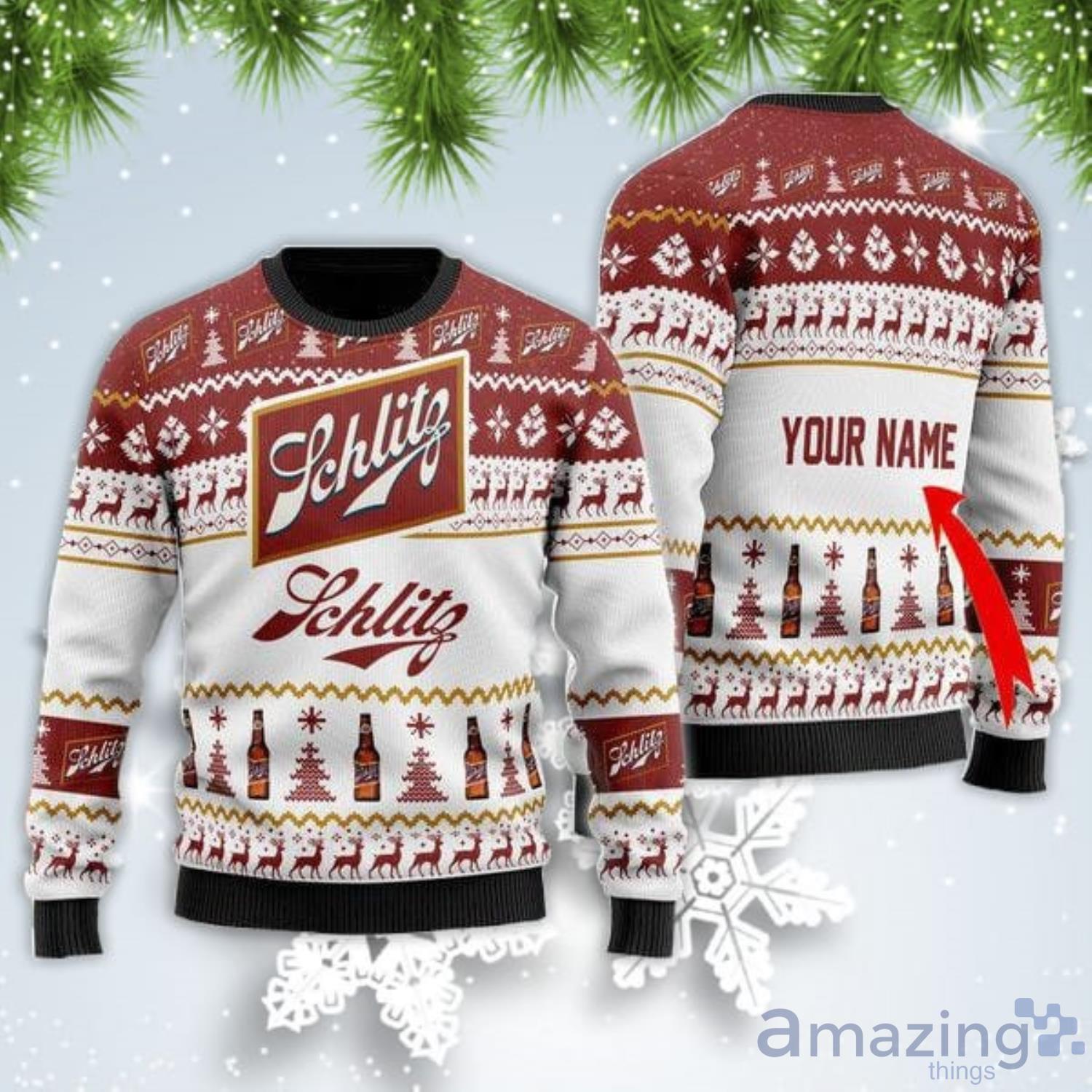 Personalized Name Schlitz Beer Christmas Gift Ugly Christmas Sweater Product Photo 1