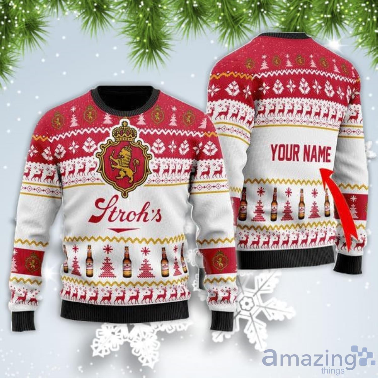 Personalized Name Strohs Beer Christmas Gift Ugly Christmas Sweater Product Photo 1