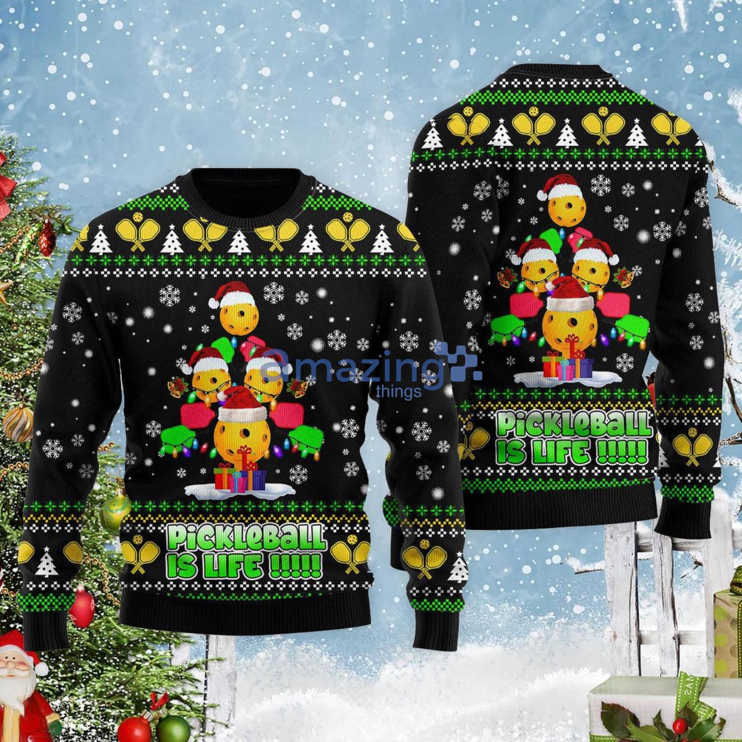 PickleBall Is Life Christmas Gift Ugly Christmas Sweater Product Photo 1