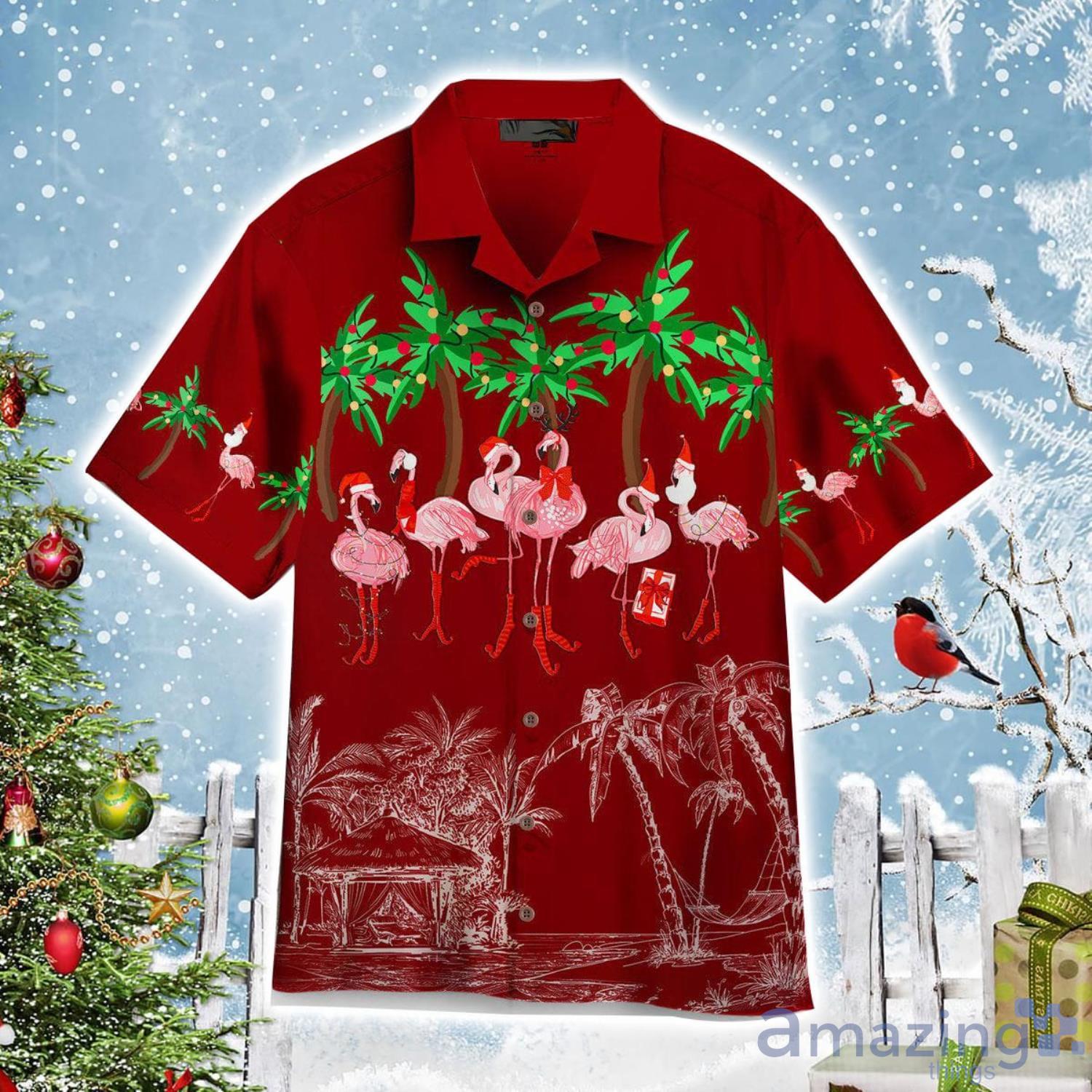 Pink Flamingo Happy Christmas In July Aloha Cute Christmas Gift Cute Christmas Gift Hawaiian Shirt Product Photo 1