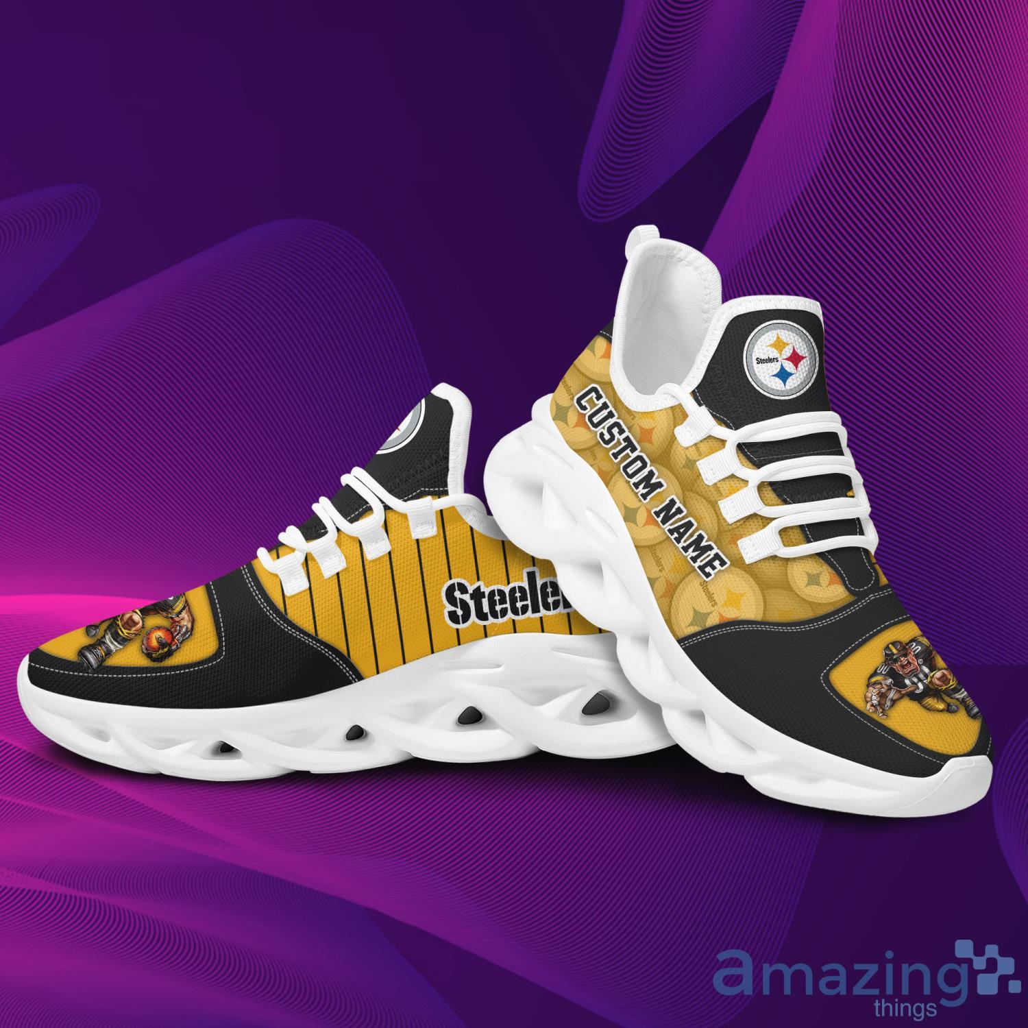Pittsburgh Steelers Custom Name Striped Max Soul Sneaker Running Shoes For Fans NFL image Pittsburgh Steelers Custom Name Striped Max Soul Sneaker Running Shoes For Fans NFL Product Photo 3