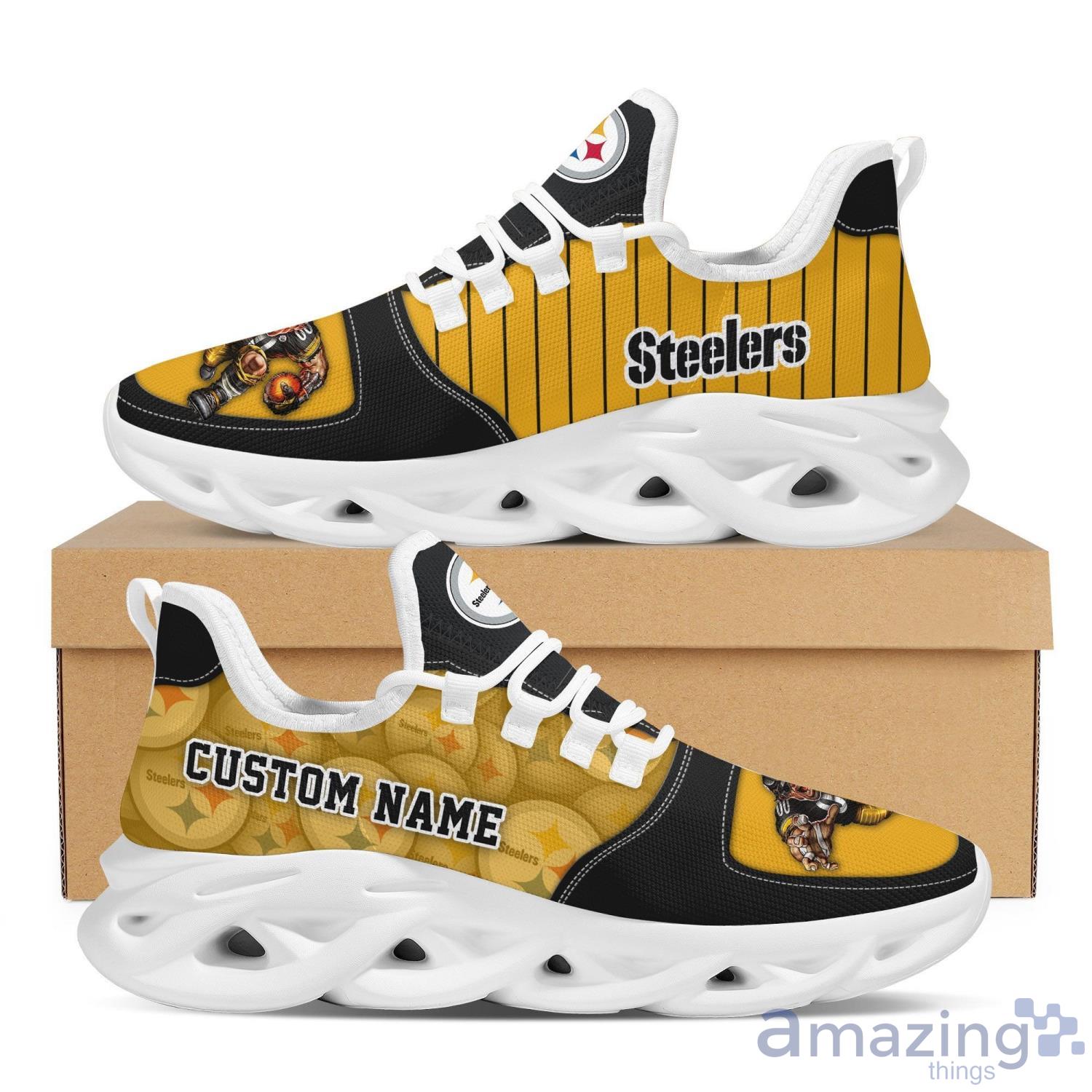 Pittsburgh Steelers Custom Name Striped Max Soul Sneaker Running Shoes For Fans NFL Product Photo 1