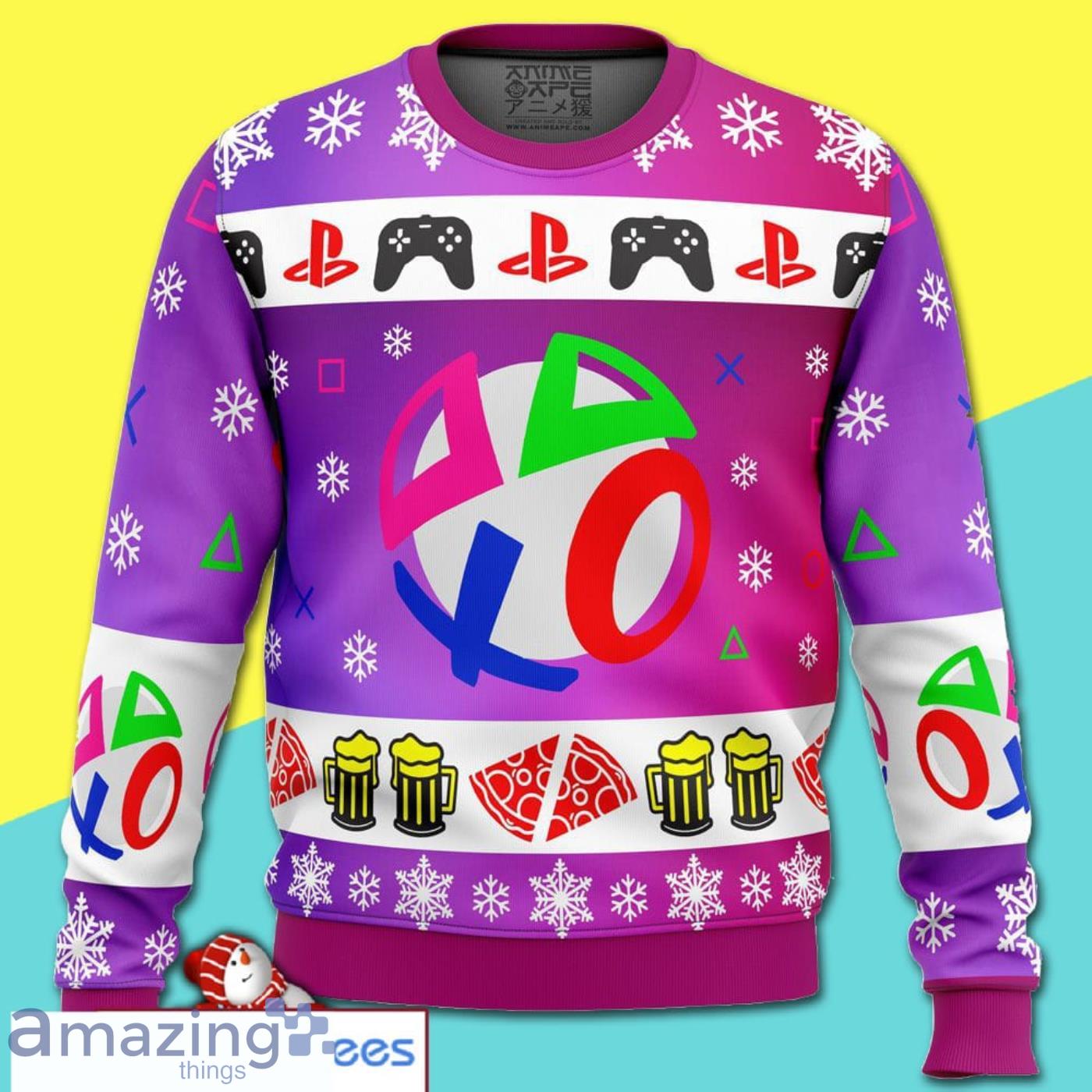 Playstation Neon Merry Christmas All Over Print Ugly Sweater Product Photo 1