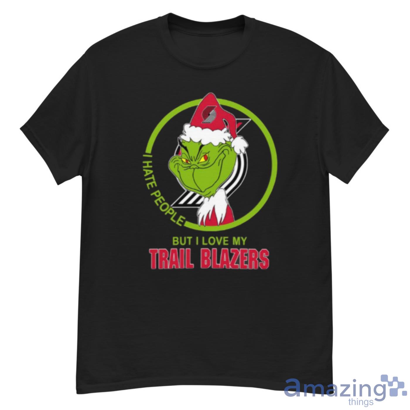 Portland Trail Blazers NBA Christmas Grinch I Hate People But I Love My Favorite Basketball Team Shirt - G500 Men’s Classic T-Shirt