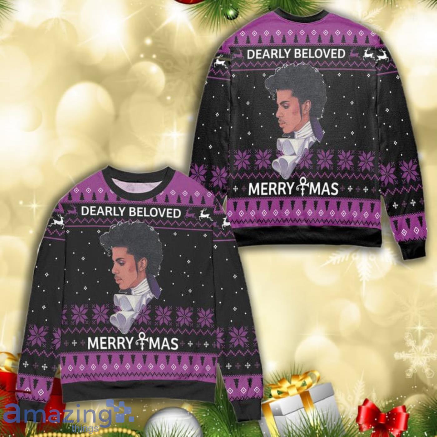 Prince Dearly Beloved Merry Christmas Knitting Pattern 3D Ugly Christmas Sweater Product Photo 1