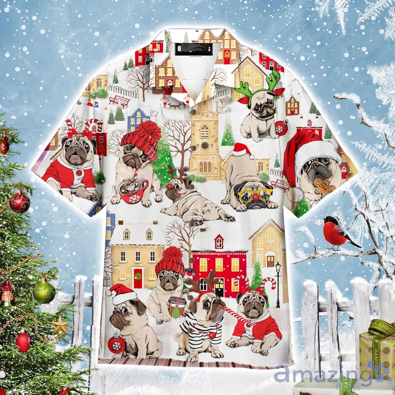 Puggy Dog Merry Christmas Aloha Cute Christmas Gift Cute Christmas Gift Hawaiian Shirt Product Photo 1