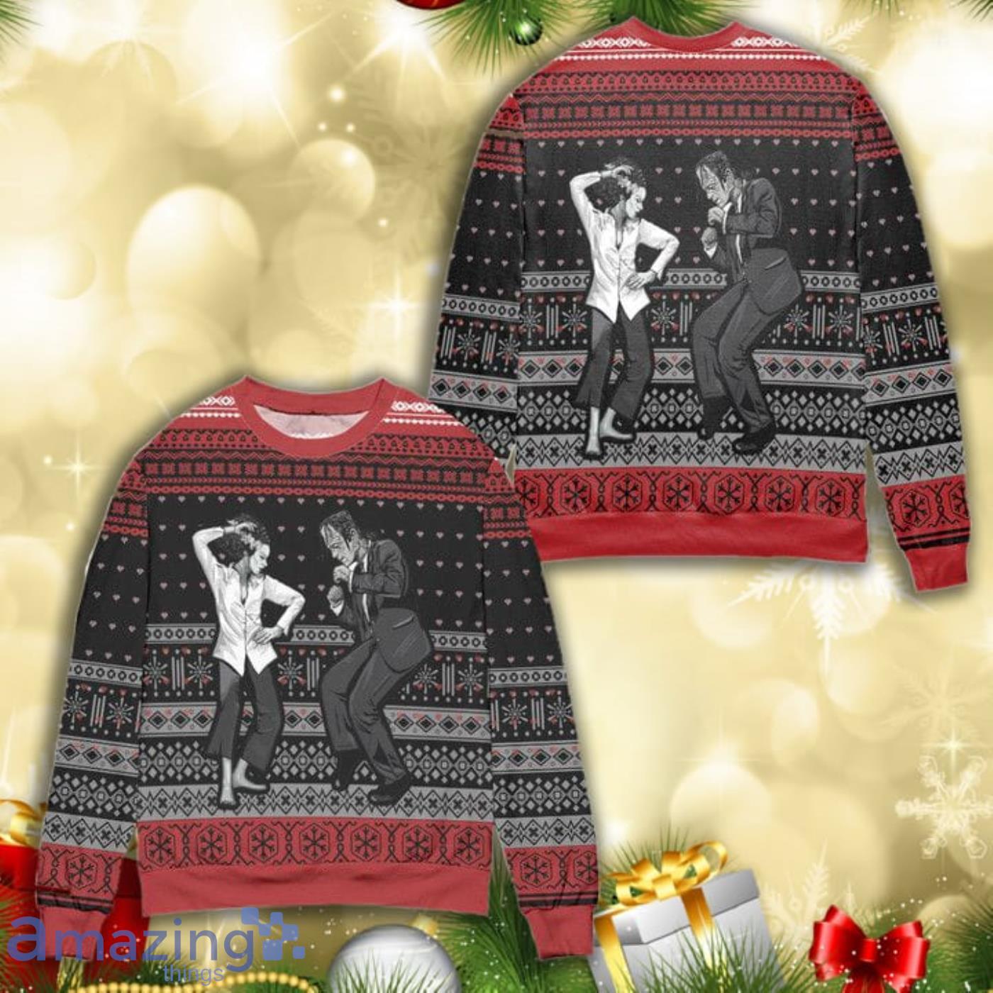 Pulp Fiction Dance Scene Snowflake Christmas Christmas Pattern Full Print Ugly Sweater Product Photo 1