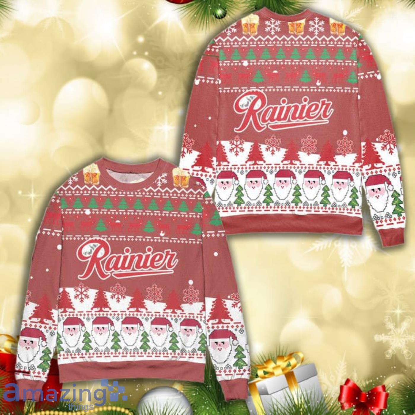 Rainier Beer Logo Santa Claus Christmas Pattern Full Print Ugly Sweater Product Photo 1