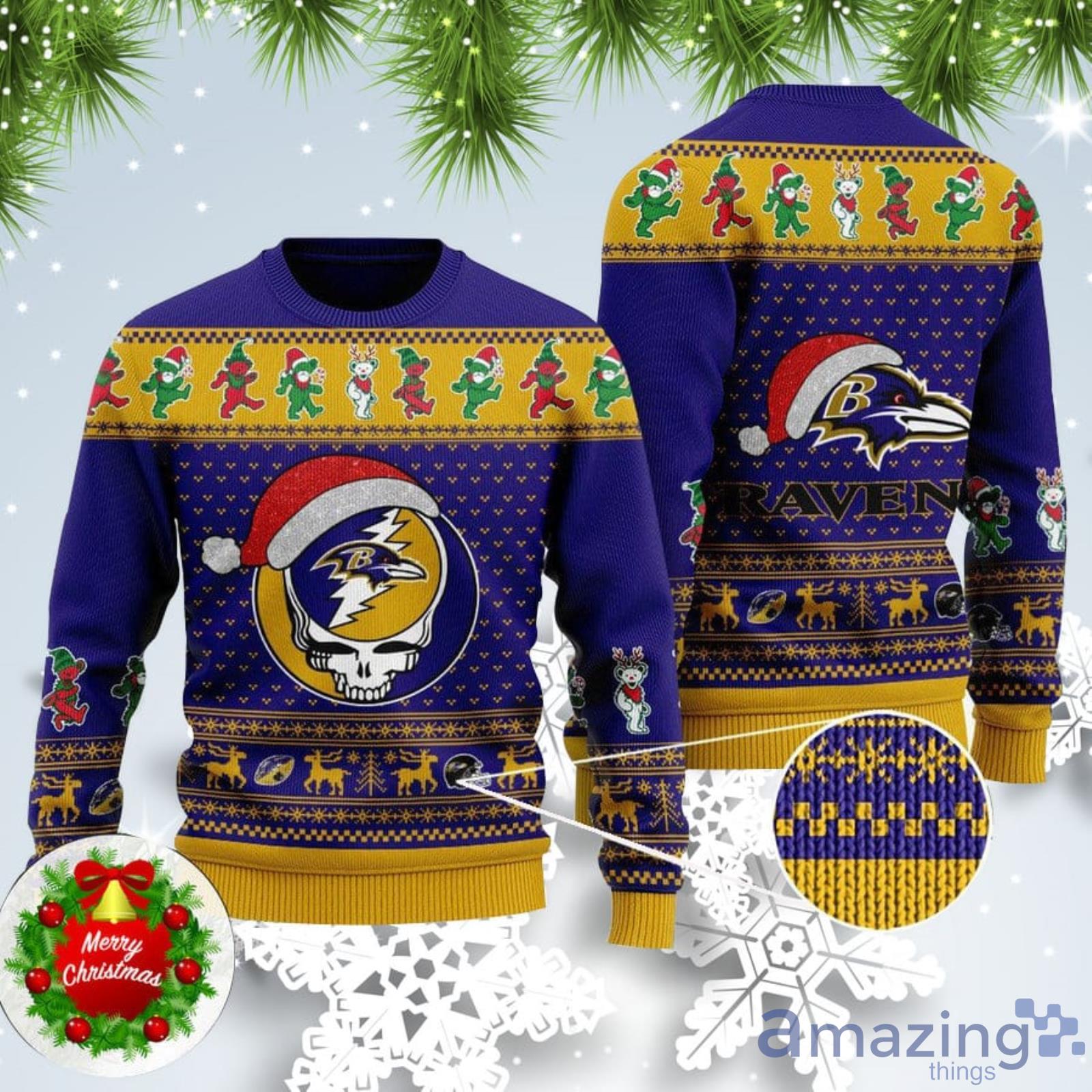 Raven Skull Santa Hat Ugly Christmas Sweater For Fans Product Photo 1