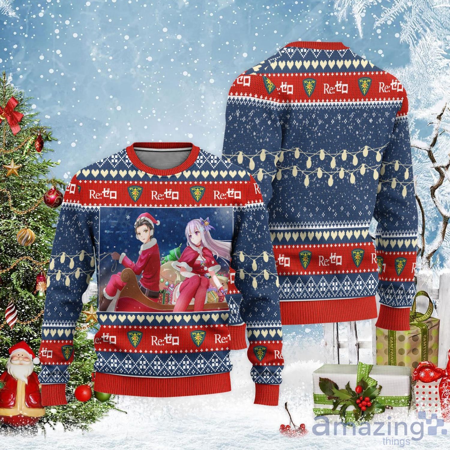 Re Zero Ugly Christmas Sweater Custom Natsuki x Emilia Christmas Gift For Anime Lover Product Photo 1 Re Zero Ugly Christmas Sweater Custom Natsuki x Emilia Christmas Gift For Anime Lover Product Photo 1