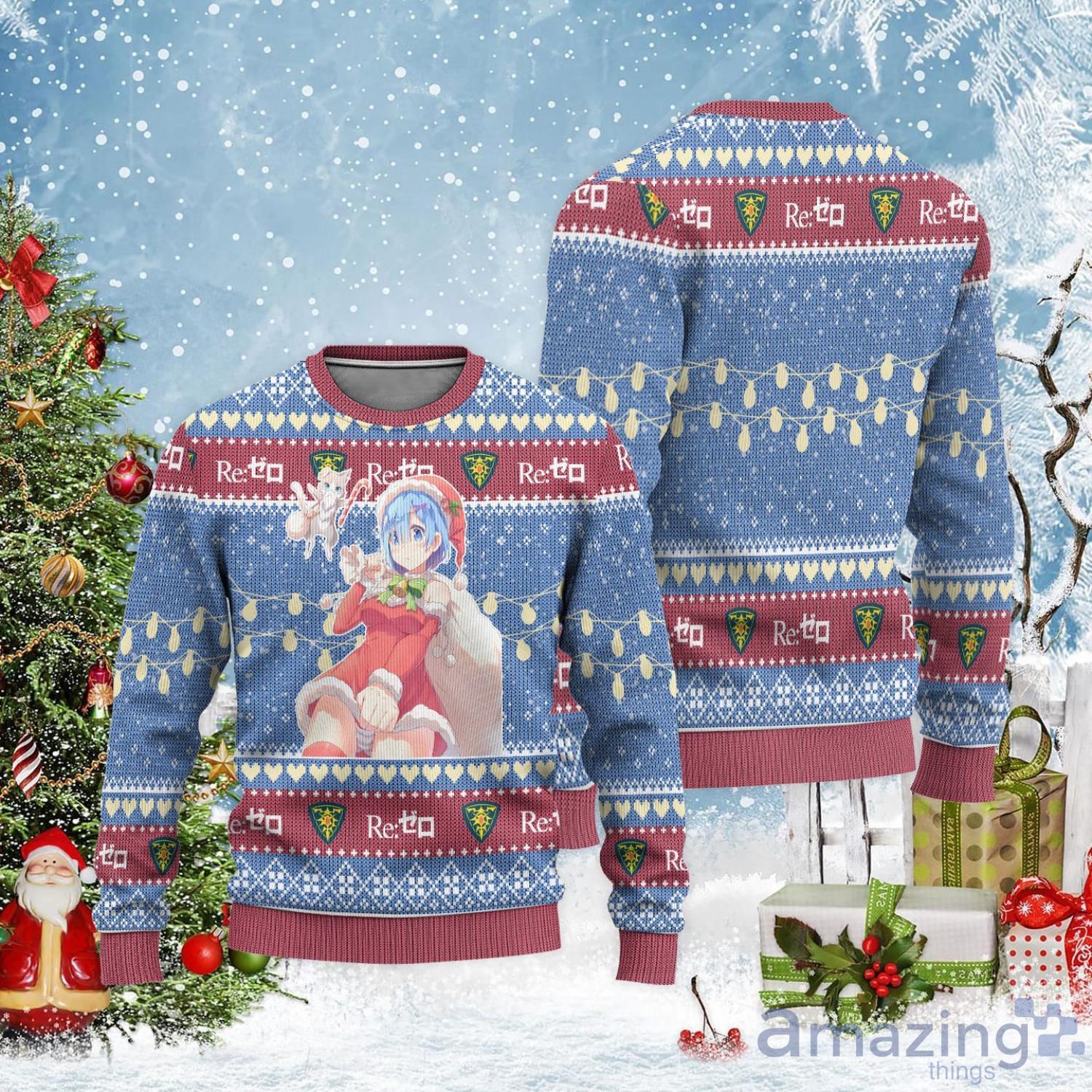 Re Zero Ugly Christmas Sweater Custom Rem x Puck Christmas Gift For Anime Lover Product Photo 1