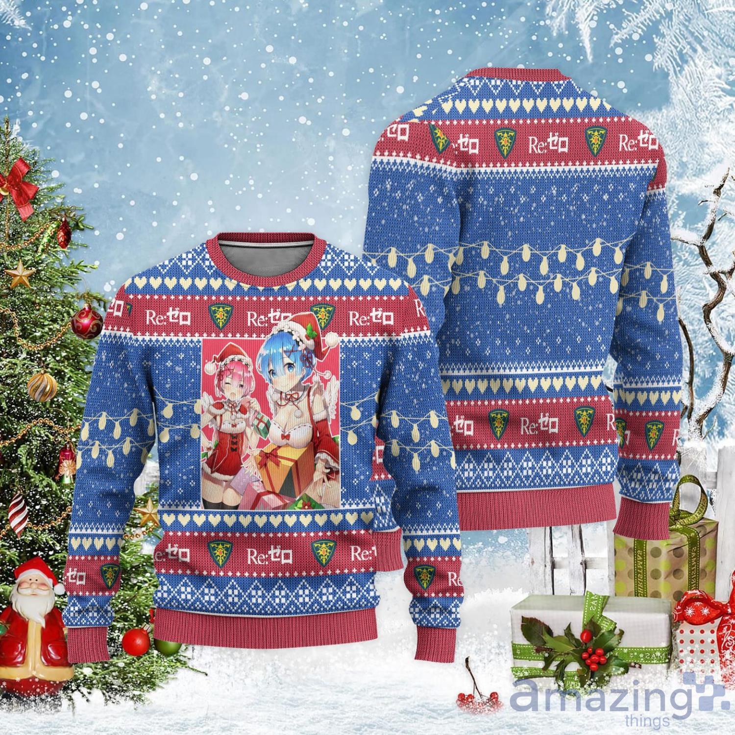 Re Zero Ugly Christmas Sweater Custom Rem x Ram Christmas Gift For Anime Lover Product Photo 1