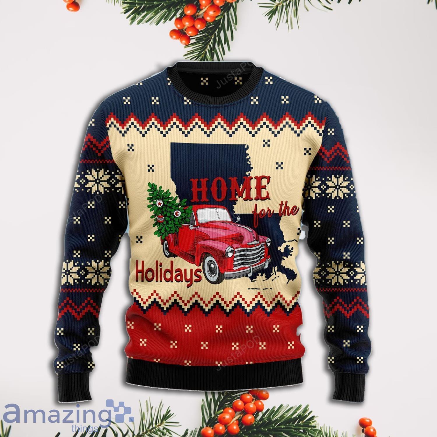 Red Car Home For The Holidays Merry Christmas Full Print Ugly Sweater Product Photo 1