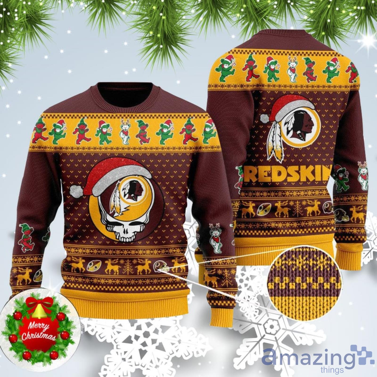 Redskin Skull Santa Hat Ugly Christmas Sweater For Fans Product Photo 1
