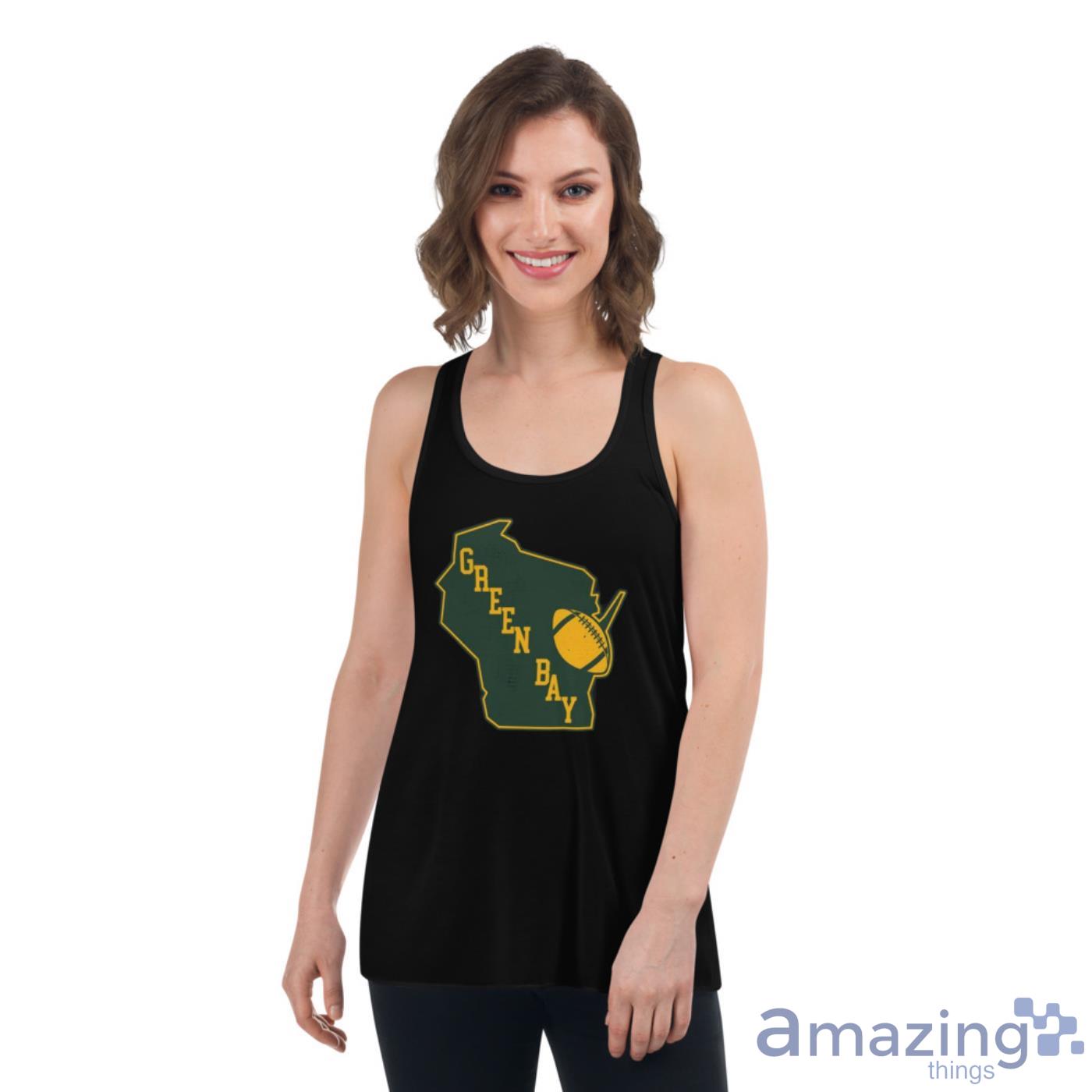 Retro Style Green Bay State Outline Design Shirt image Retro Style Green Bay State Outline Design Shirt - Womens Flowy Racerback Tank