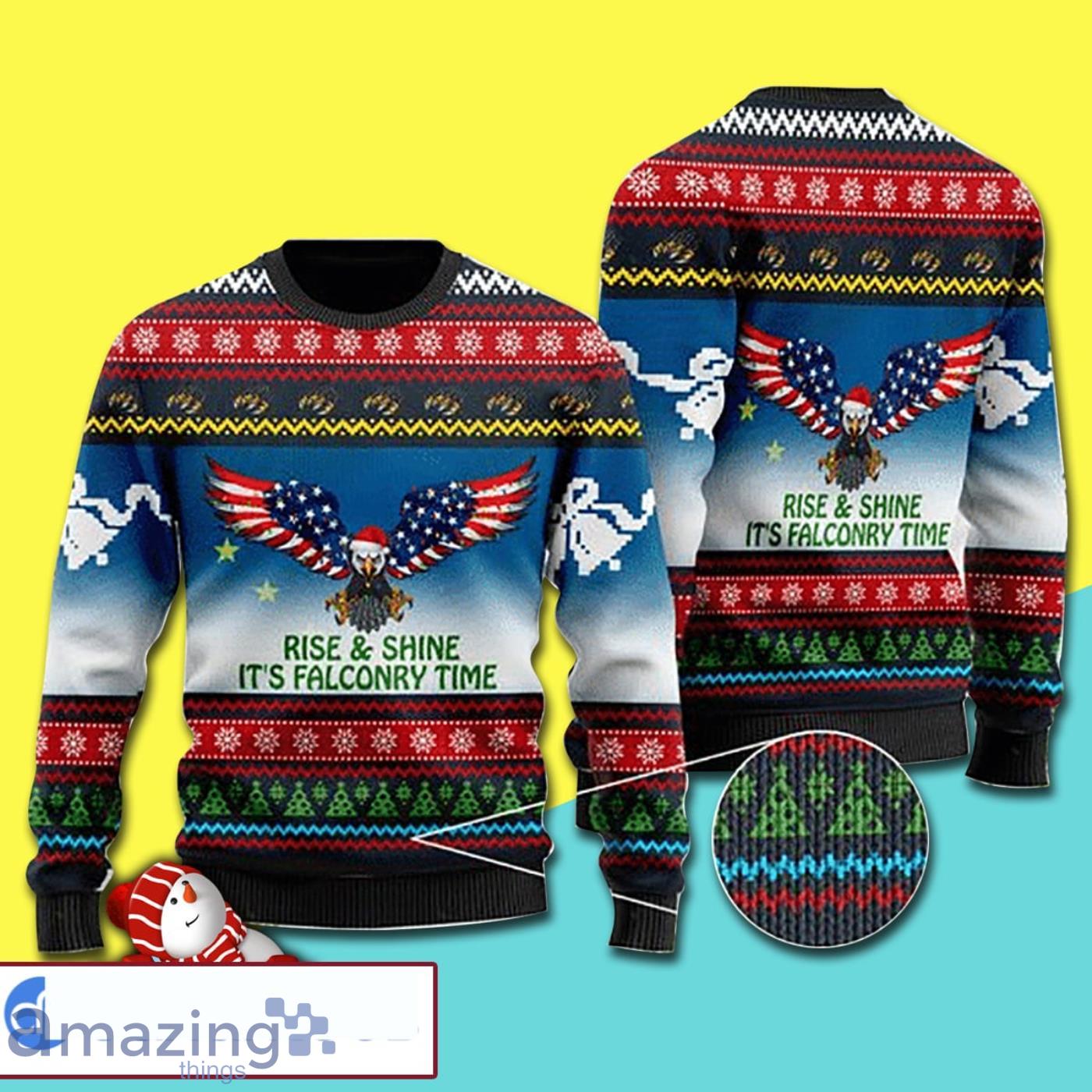 Rise And Shine It's Falconry Time Alaska Eagle Special Pattern Full Print Ugly Christmas Sweater Product Photo 1