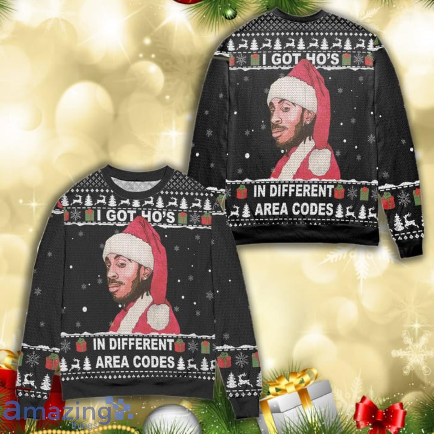 Roddy Ricch I Git Hos In Different Area Codes Christmas Pattern Full Print Ugly Sweater Product Photo 1