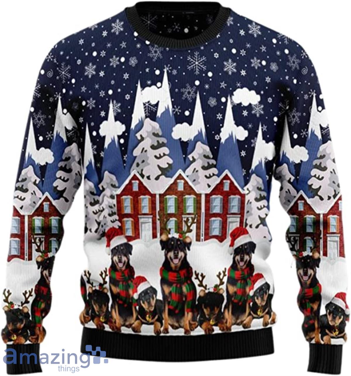 Rottweiler Dog Family Ugly Christmas Sweater Product Photo 1