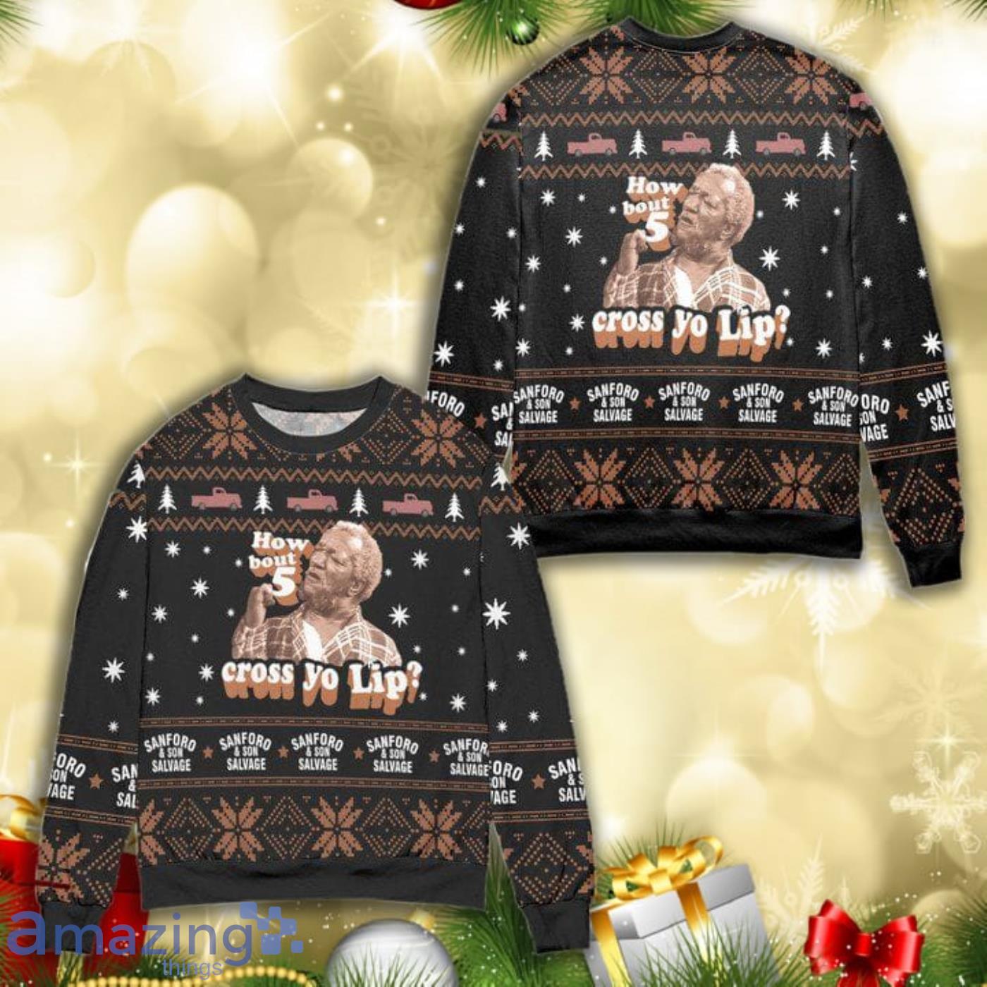 Sanford And Son Salvage How About 5 Cross Your Lips Full Print Ugly Sweater Product Photo 1
