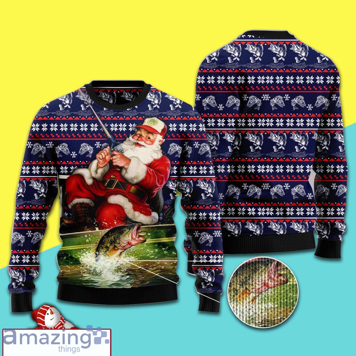 Santa Fishing Christmas Knitting Pattern Ugly Sweater Product Photo 1