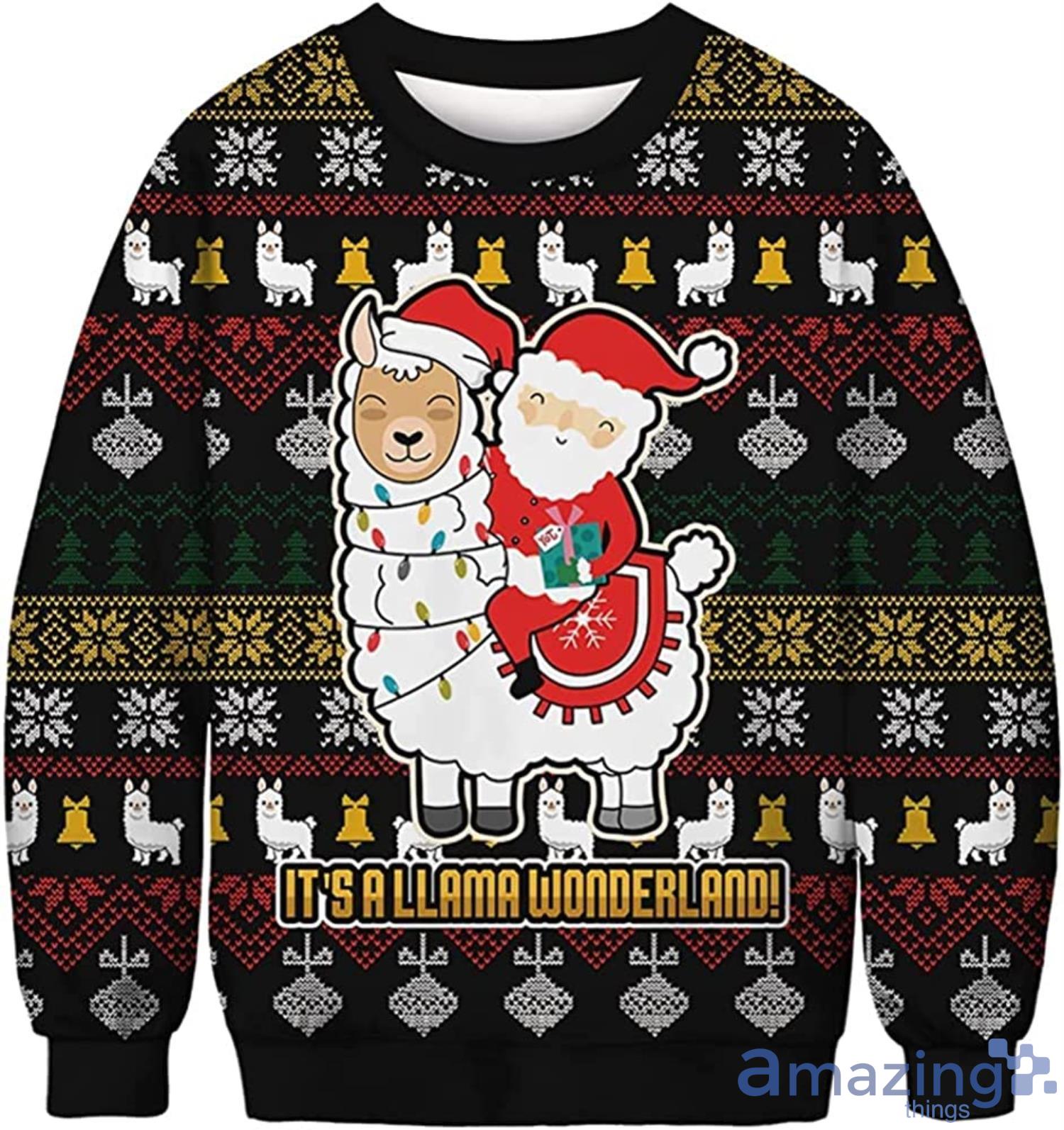 Santa It’s A Llama Wonderland Christmas Gift Ugly Christmas Sweater Product Photo 1