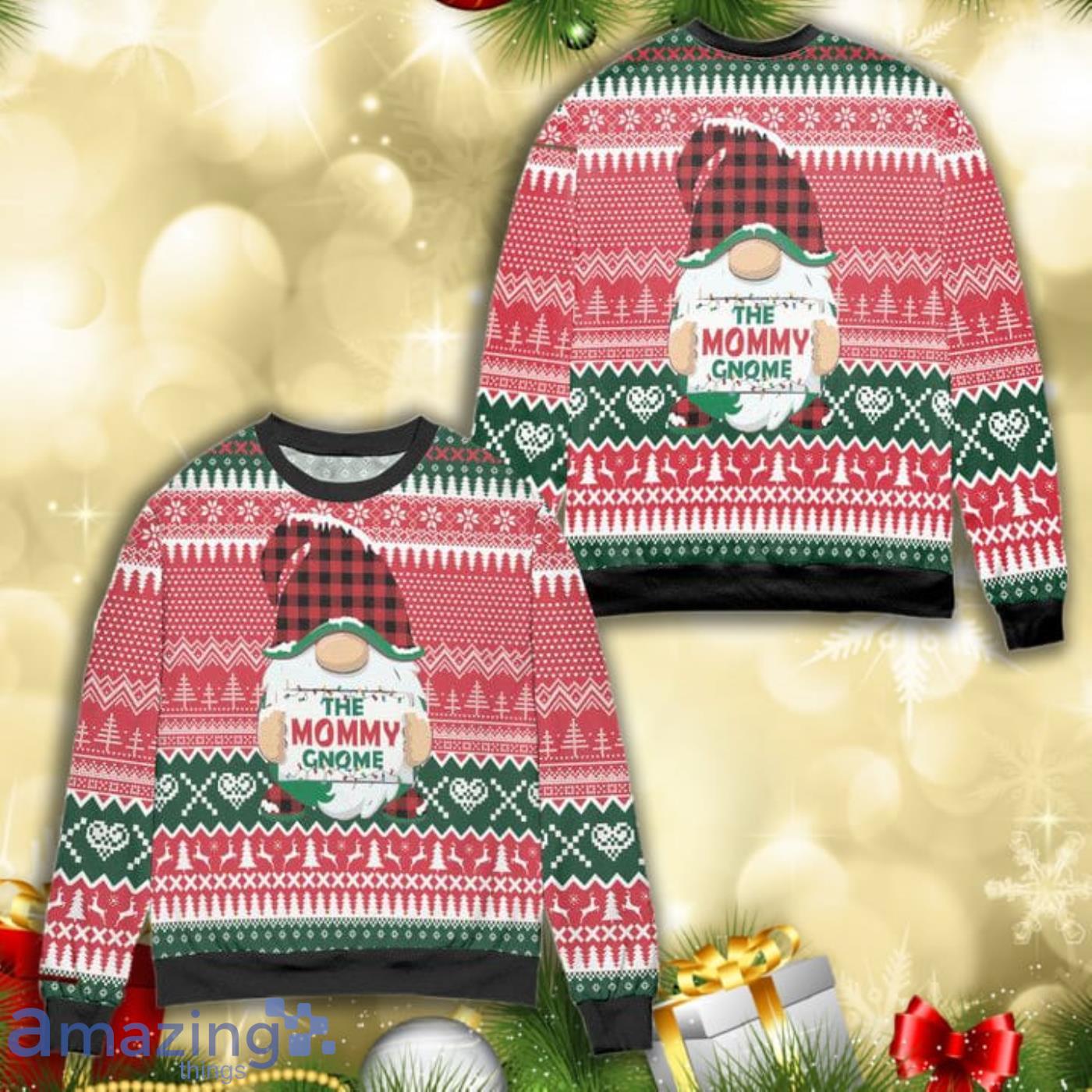 Santa My Mommy Gnome Knitting Pattern 3D Ugly Christmas Sweater Product Photo 1