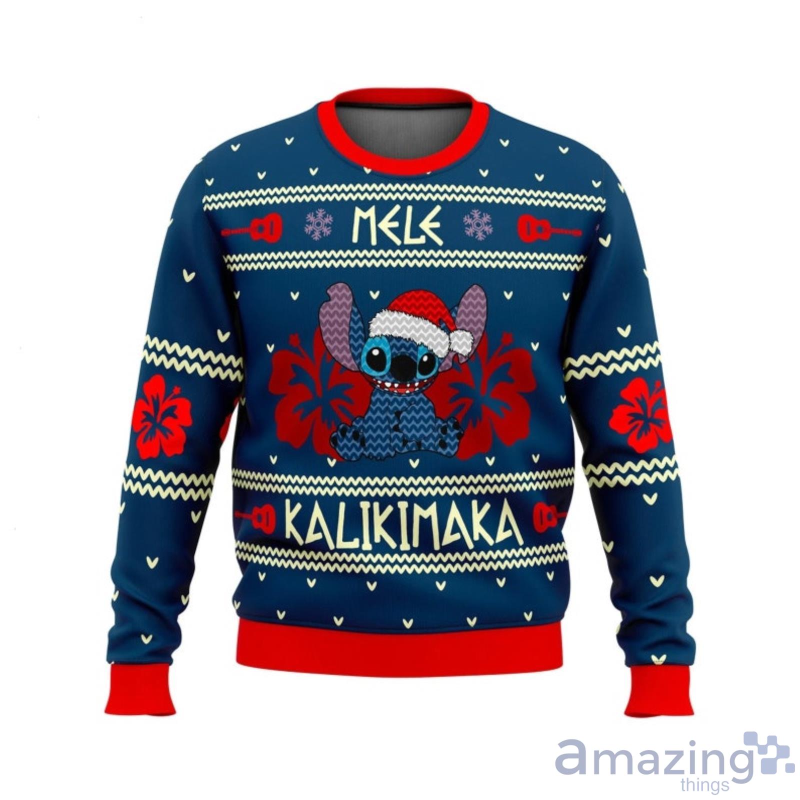 Santa Stitch Mele Kalikimaka Ugly Christmas SweaterLilo And Stitch Lovers Ugly Sweater Product Photo 1
