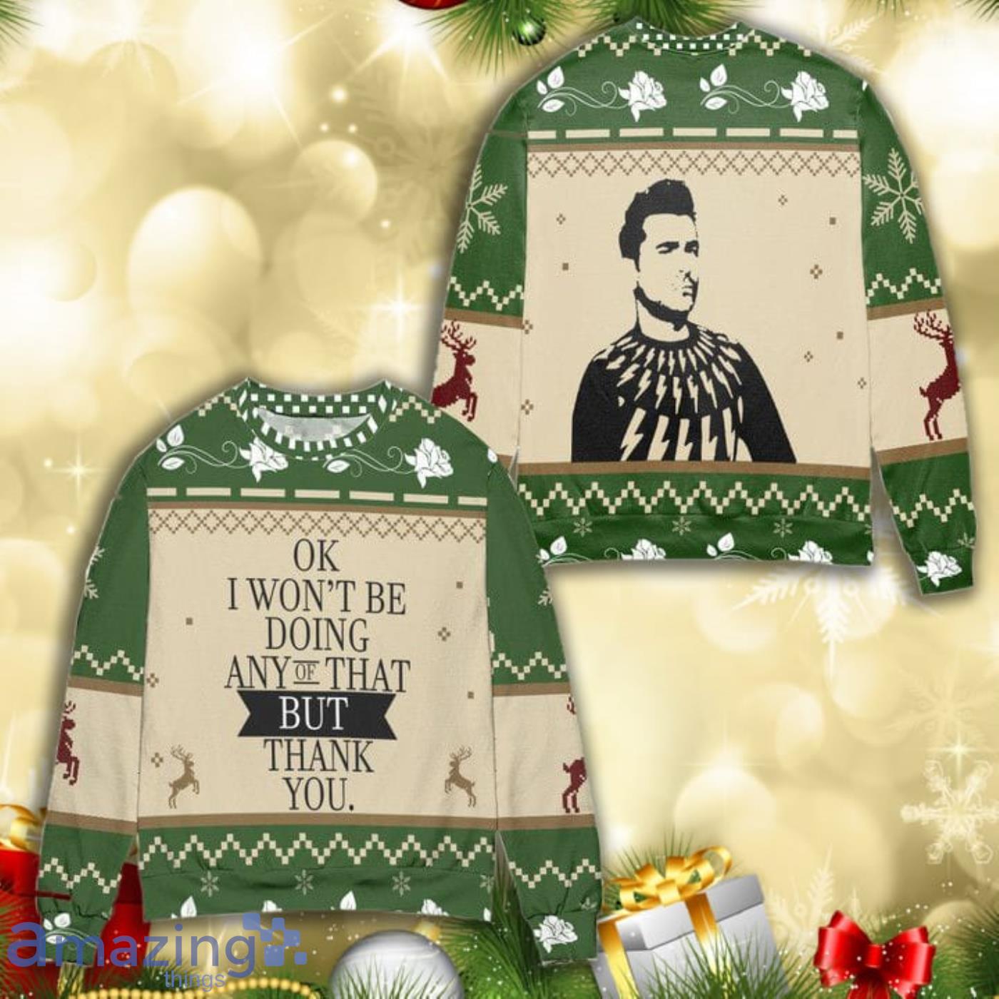Schitts Creek Ok I Wont Be Doing Any Of That Knitting Pattern 3D Ugly Christmas Sweater Product Photo 1