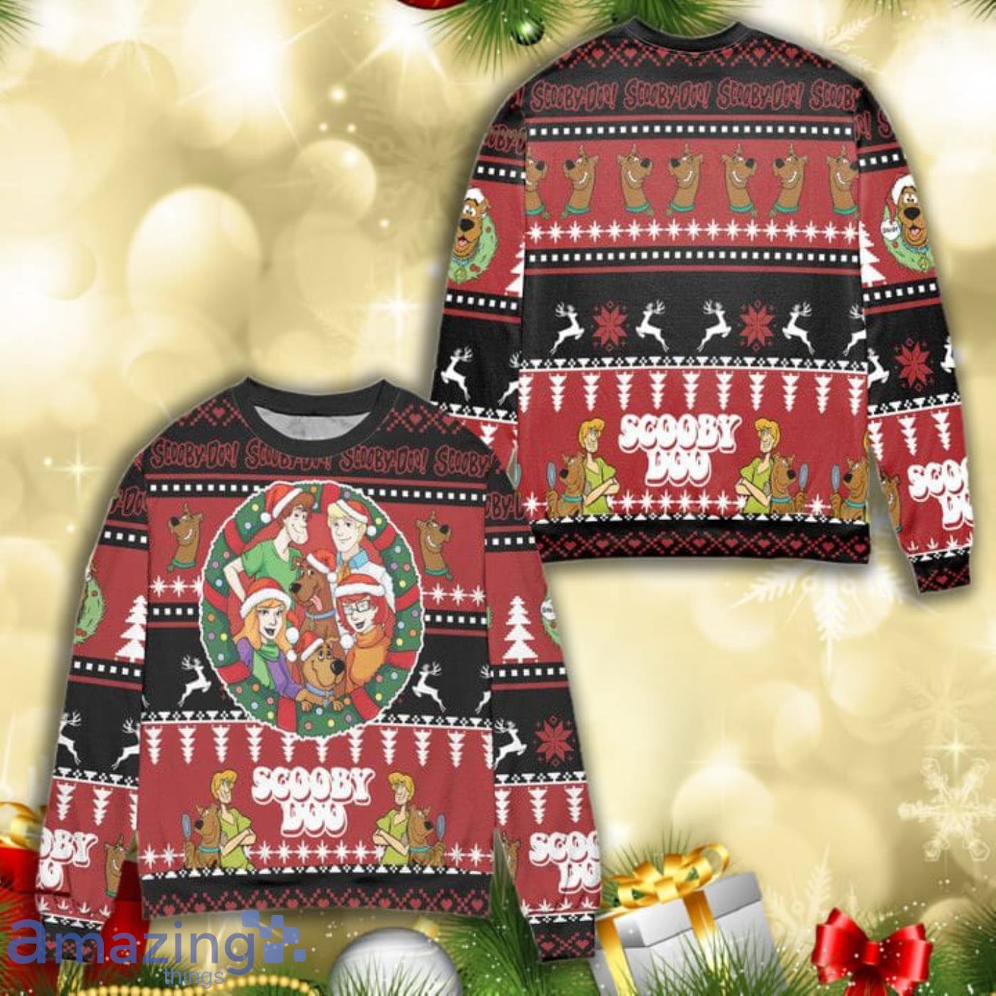 Scooby Doo Christmas Pine Tree Christmas Pattern Full Print Ugly Sweater Product Photo 1
