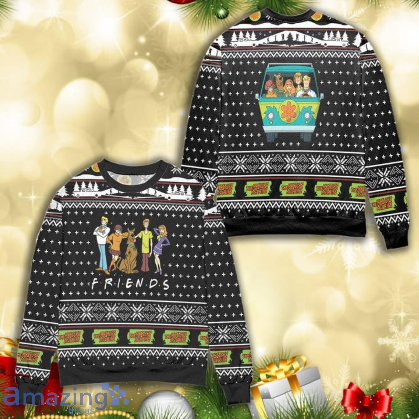 Scooby Doo Crew Friends Snowflake Christmas Pattern Full Print Ugly Sweater Product Photo 1