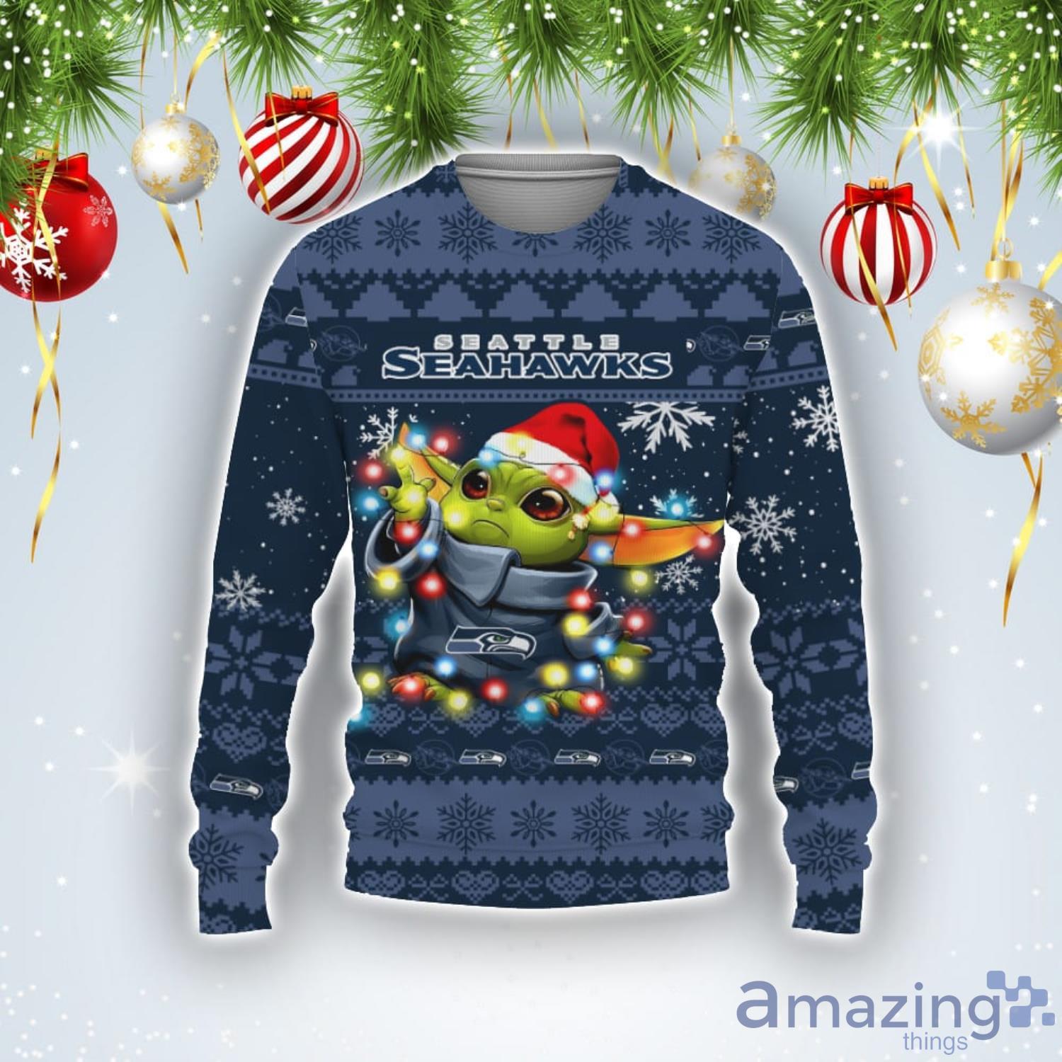 Seattle Seahawks Baby Yoda Star Wars Sports Football American Ugly Christmas Sweater Product Photo 1