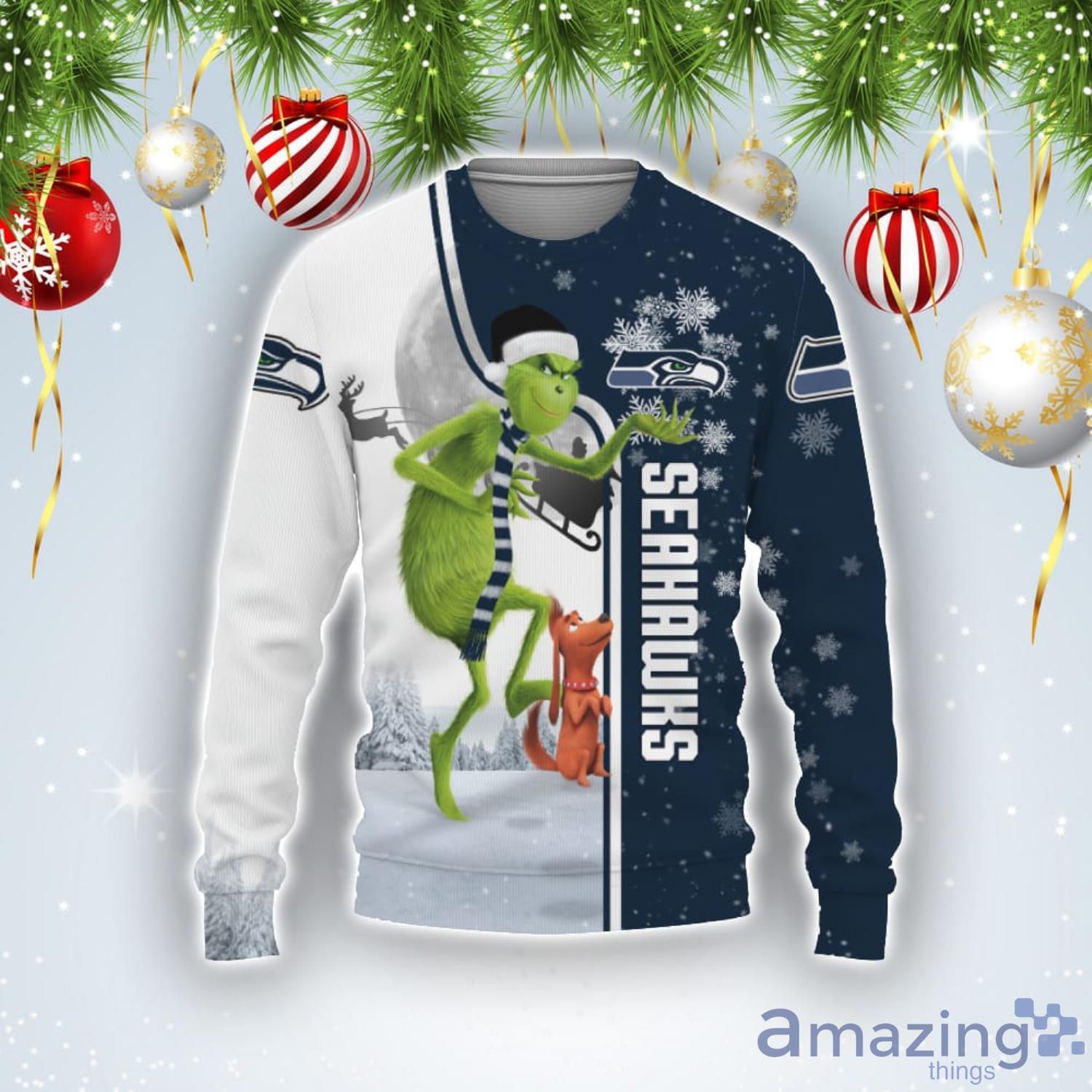 Seattle Seahawks Funny Grinch Ugly Christmas Sweater Product Photo 1