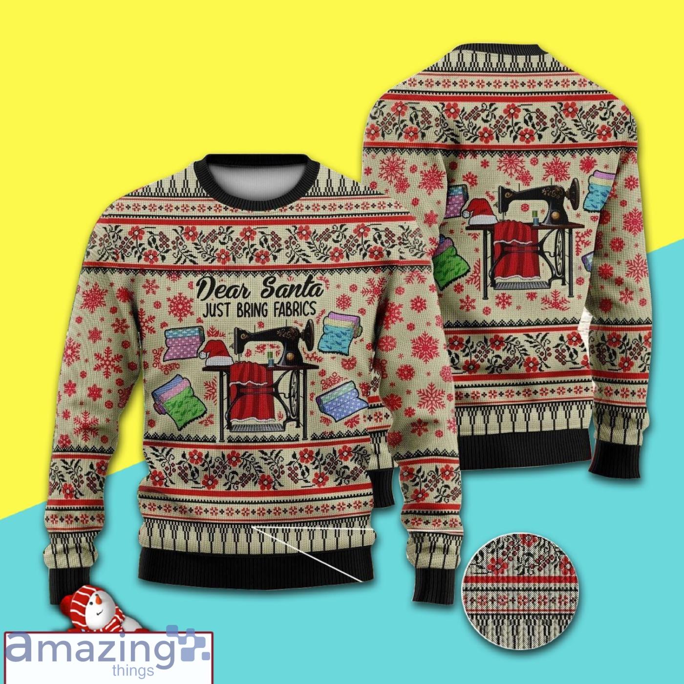 Sewing Machine And Fabrics In Christmas Full Print Ugly Christmas Sweater Product Photo 1