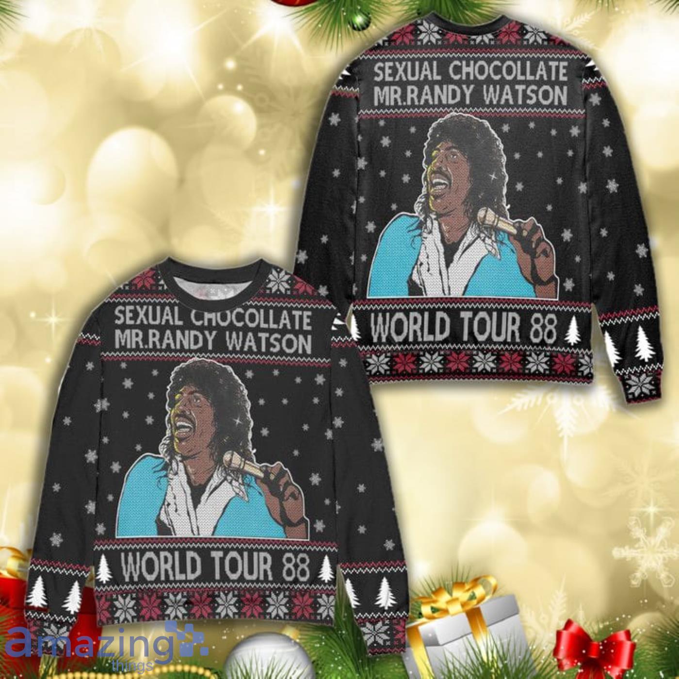 Sexual Chocolate Mr Randy Watson World Tour 88 Knitting Pattern 3D Ugly Christmas Sweater Product Photo 1