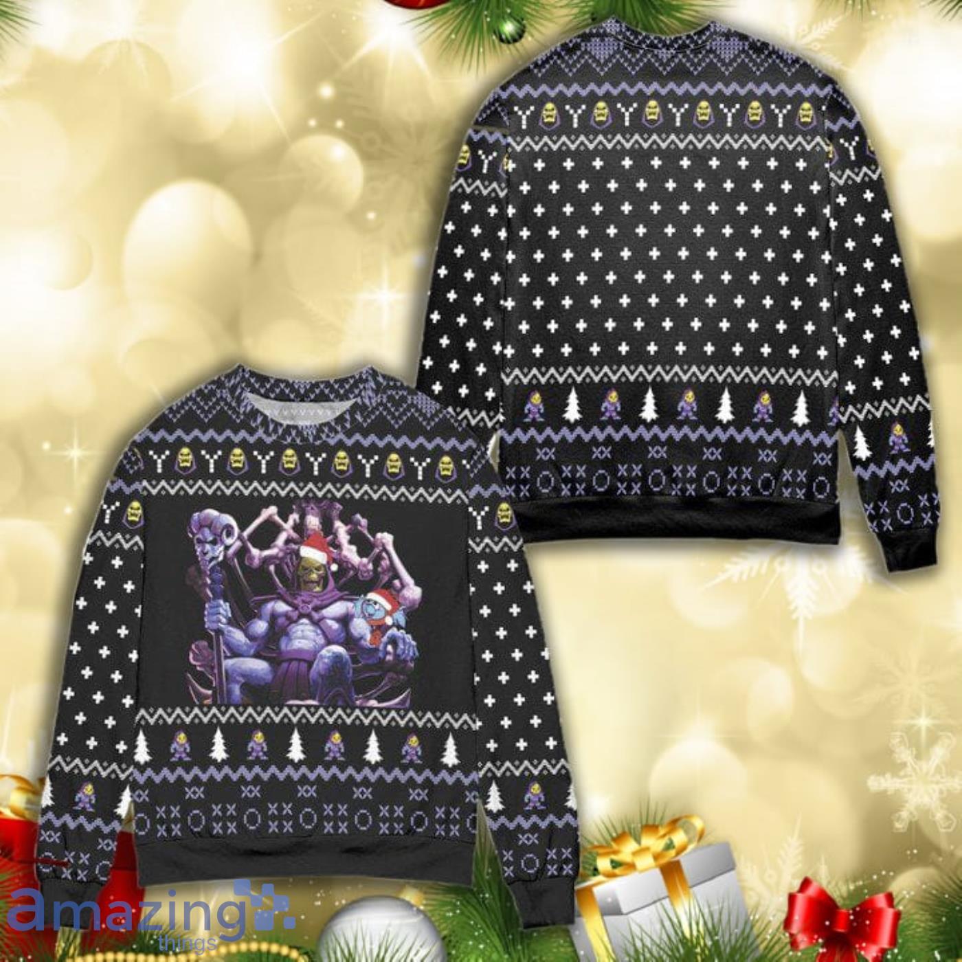 Skeletor And Panthor Art Snowflake Christmas Pattern Full Print Ugly Sweater Product Photo 1