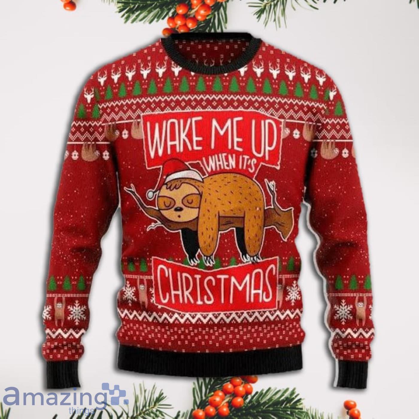 Sloth Wake Me Up When Its Christmas All Over Print 3d Sweater Product Photo 1