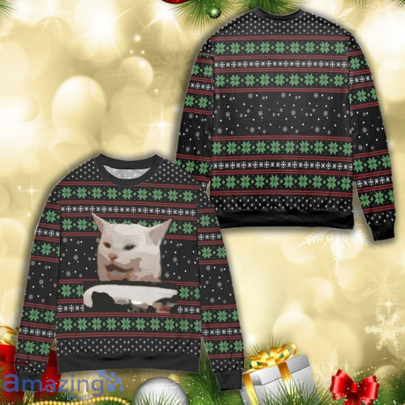 Smudge The Cat Knitting Pattern 3D Ugly Christmas Sweater Product Photo 1
