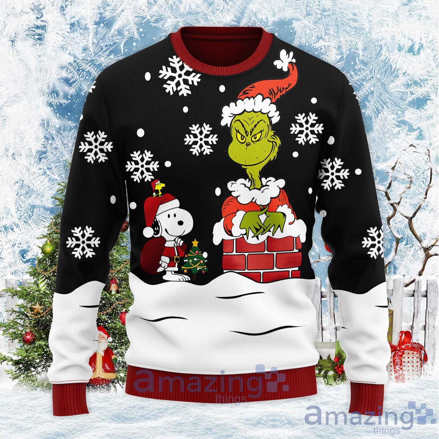 Snoopy And Grinch Anime Lover Christmas Gift Ugly Christmas Sweater Product Photo 1