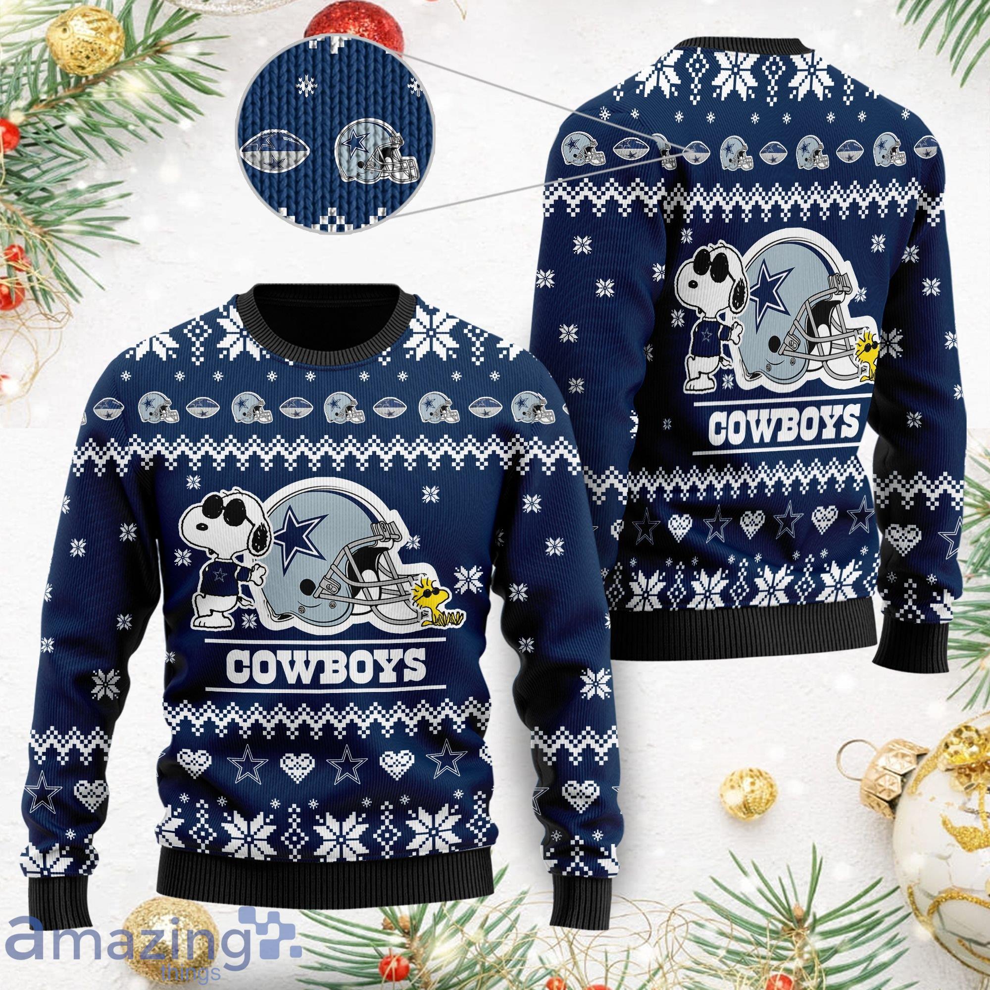 Snoopy And Woodstock Dallas Cowboys Christmas All Over Print Ugly Sweater Product Photo 1