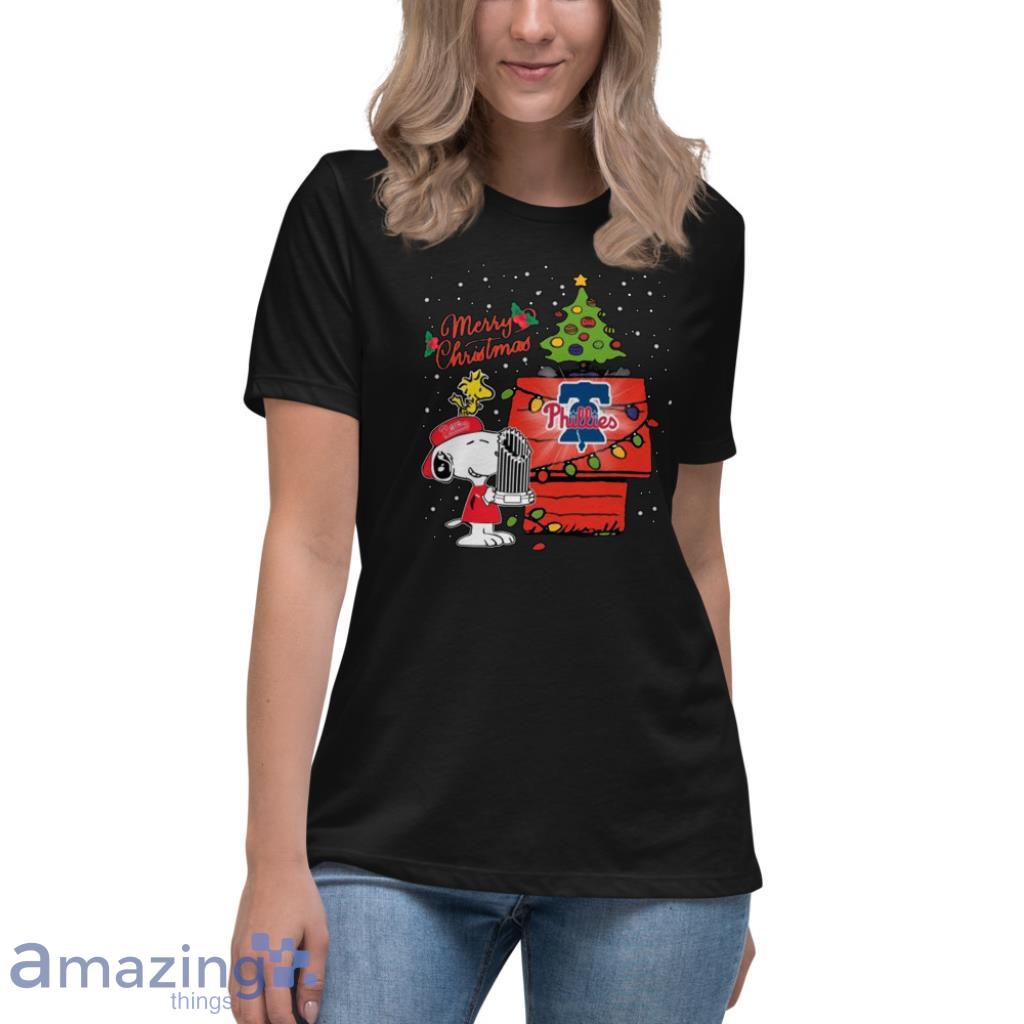 Snoopy And Woodstock Philadelphia Phillies Postseason 2022 Christmas Shirt image Snoopy And Woodstock Philadelphia Phillies Postseason 2022 Christmas Shirt - Womens Relaxed Short Sleeve Jersey Tee