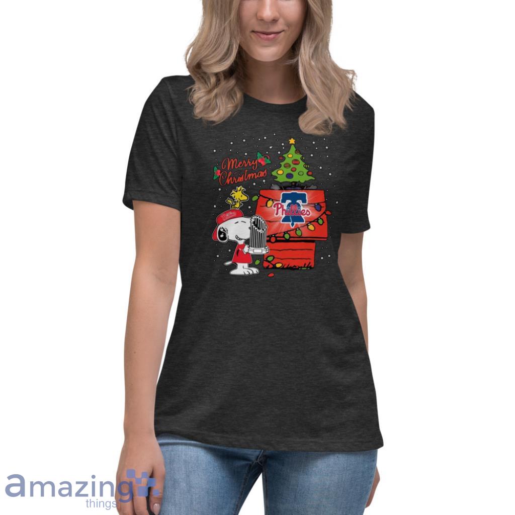 Snoopy And Woodstock Philadelphia Phillies Postseason 2022 Christmas Shirt image Snoopy And Woodstock Philadelphia Phillies Postseason 2022 Christmas Shirt - Womens Relaxed Short Sleeve Jersey Tee-1