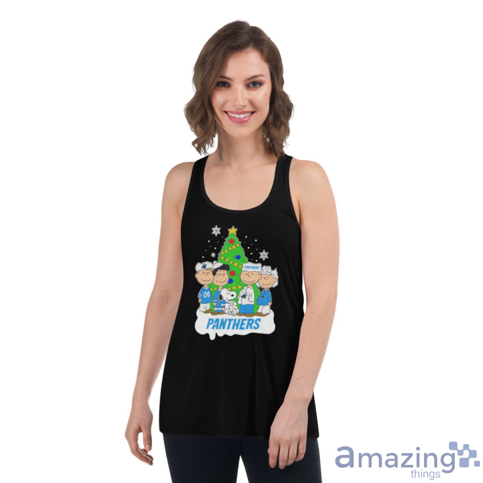 Snoopy The Peanuts Carolina Panthers Christmas Shirt image Snoopy The Peanuts Carolina Panthers Christmas Shirt - Womens Flowy Racerback Tank