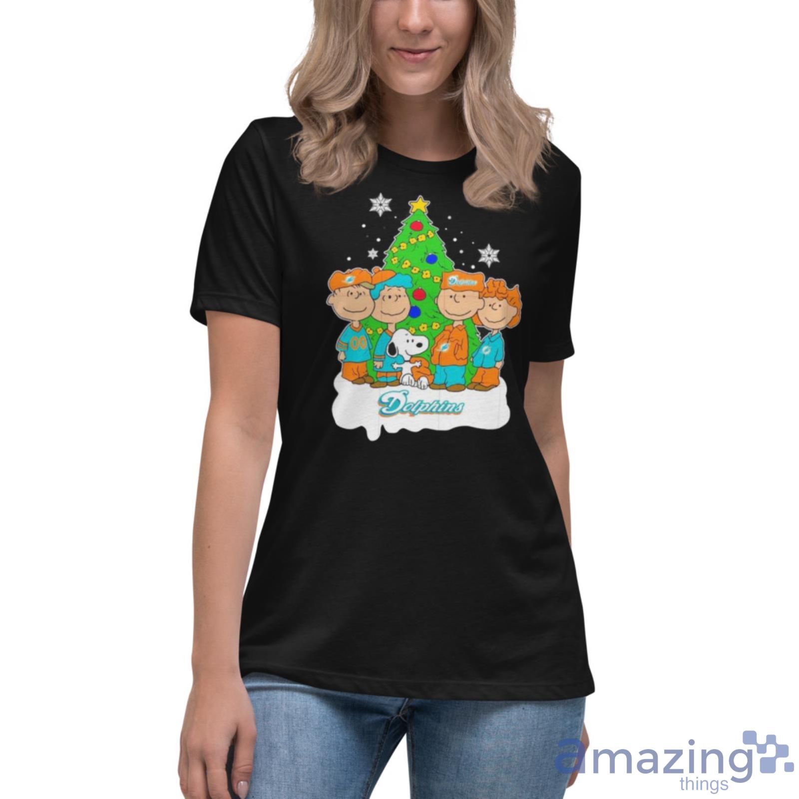 Snoopy The Peanuts Miami Dolphins Christmas Shirt image Snoopy The Peanuts Miami Dolphins Christmas Shirt - Womens Relaxed Short Sleeve Jersey Tee