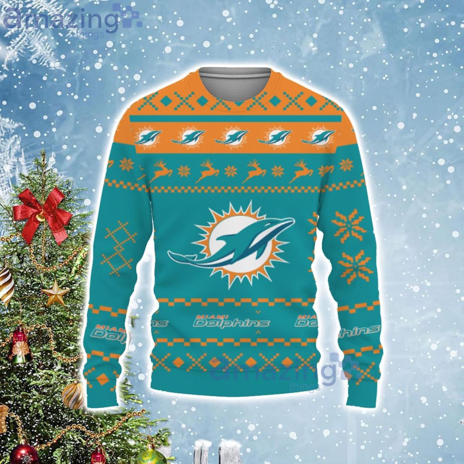 Snow Santa Pattern Logo Miami Dolphins Christmas Tree Ugly Christmas Sweater