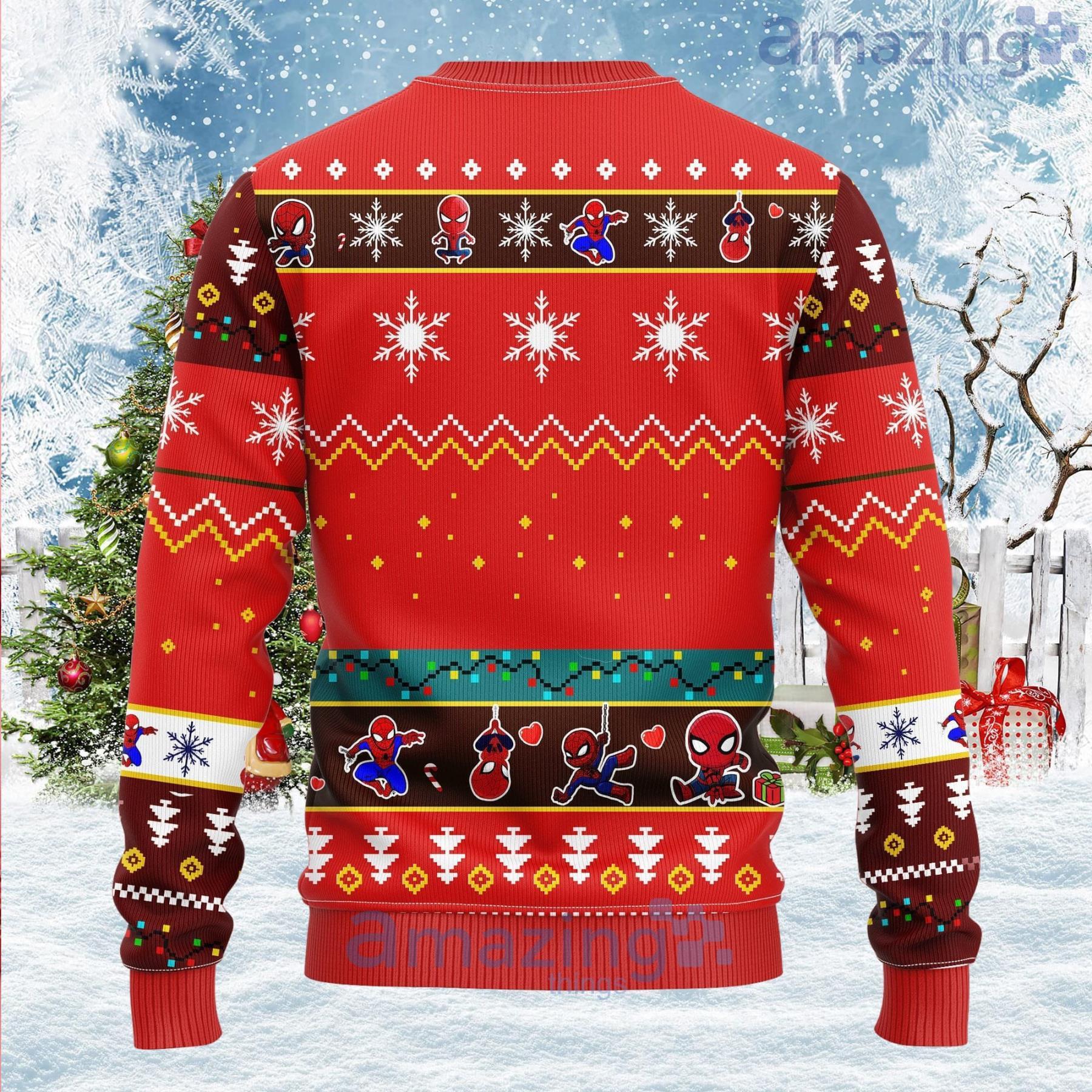 Spiderman Chibi Santa Red Ugly Christmas Sweater image Spiderman Chibi Santa Red Ugly Christmas Sweater Product Photo 2