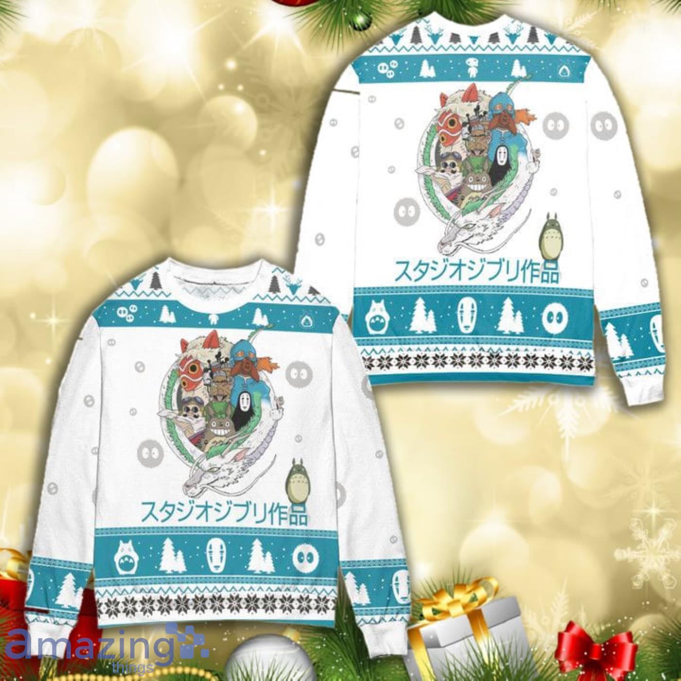 Spirited Away Kaonashi Mask Christmas Christmas Pattern Full Print Ugly Sweater Product Photo 1